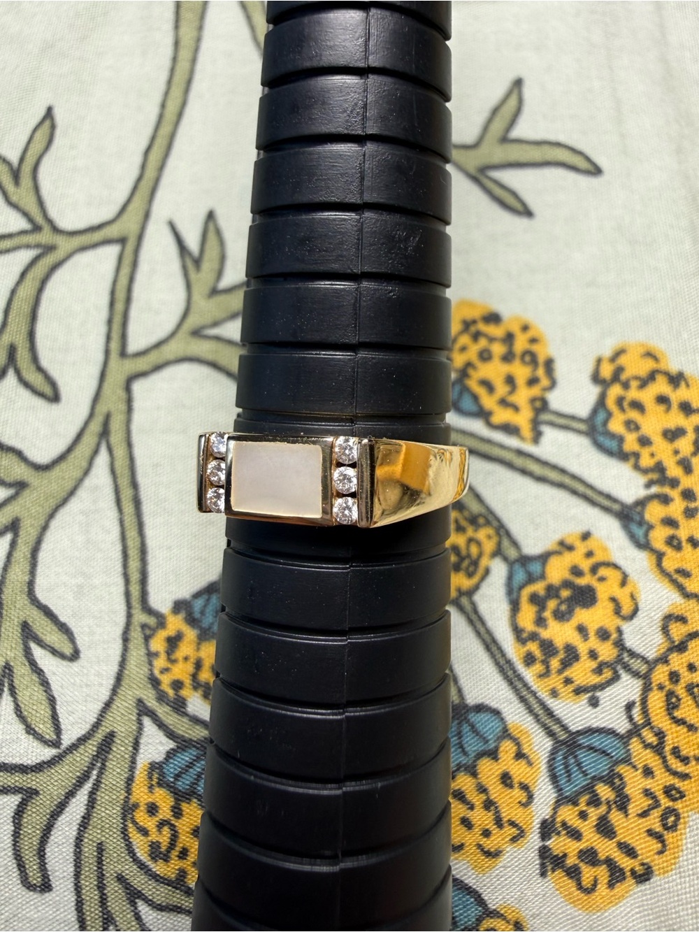 Kabana 14k Gold Tone Mother-of-Pearl Signet Ring with Diamonds- Women Jewelry